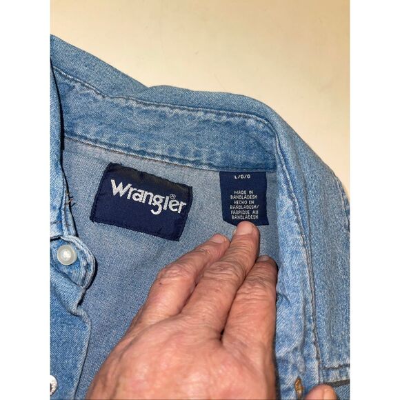 Wrangler Shirt Mens Large Blue Denim Western Pearl Snap Long Sleeve Cowboy Rodeo - Picture 5 of 7